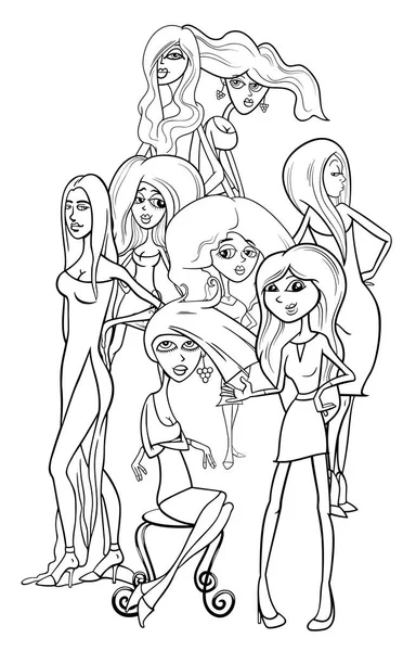 Kvinnor tecken gruppen tecknad illustration — Stock vektor
