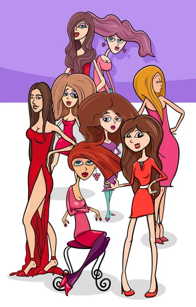 Mulheres bonitas grupo desenho animado ilustração —  Vetores de Stock