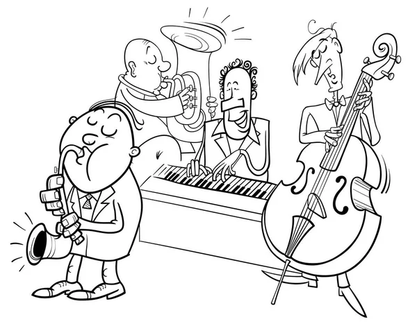 Musicisti personaggi che suonano jazz libro a colori — Vettoriale Stock