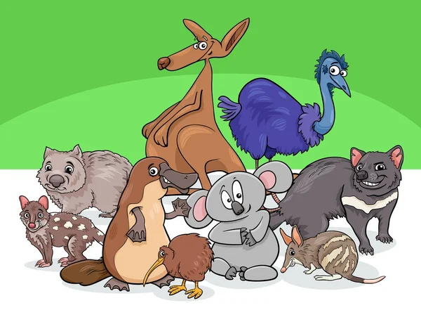 オーストラリアの動物グループ漫画イラスト — ストックベクタ