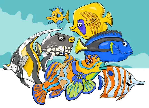 Peces tropicales vida marina animales personajes grupo — Archivo Imágenes Vectoriales