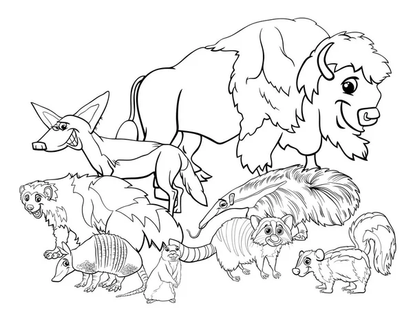 Animales americanos dibujos animados para colorear libro — Vector de stock