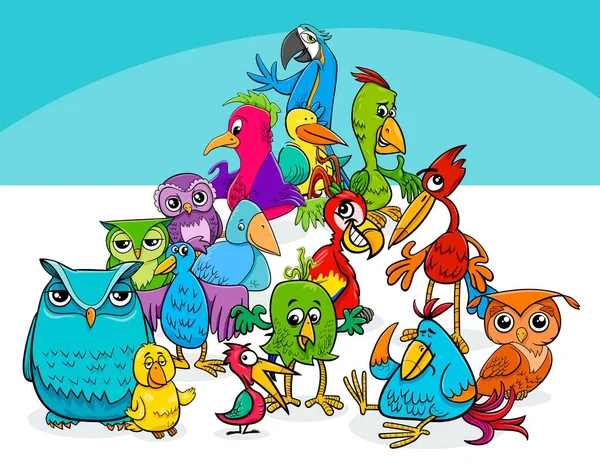 Colorido aves grupo desenho animado ilustração — Vetor de Stock