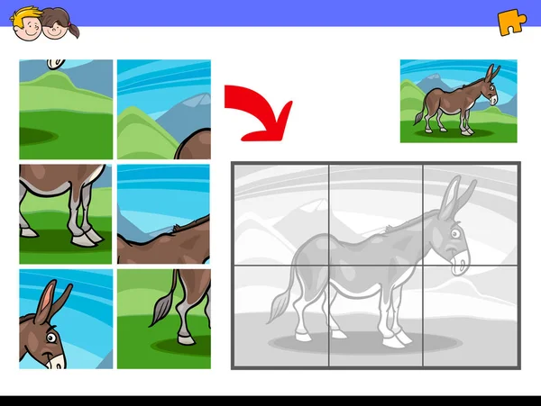 Puzzles mit Esel Bauernhof Tier Charakter — Stockvektor