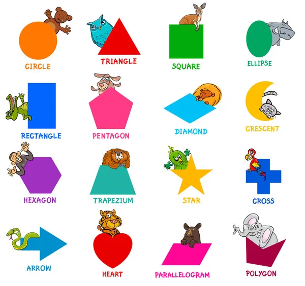 Formas geométricas com conjunto de caracteres animais — Vetor de Stock