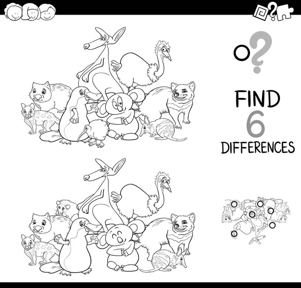 Jogo diferenças com animais engraçados para colorir — Vetor de Stock