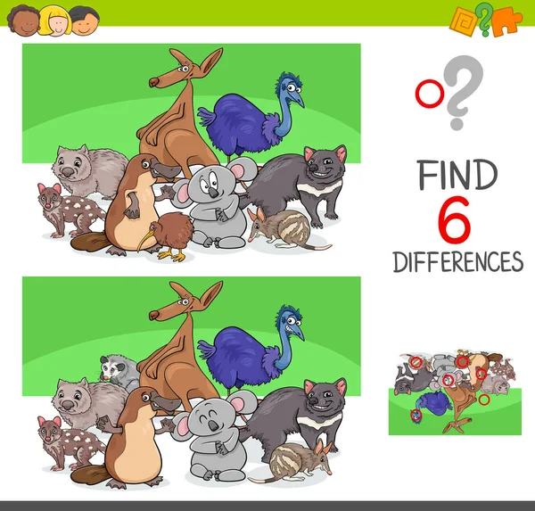 Find differences with funny animal characters — Stock Vector