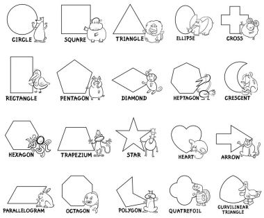 hayvan karakterlerle temel geometrik şekiller