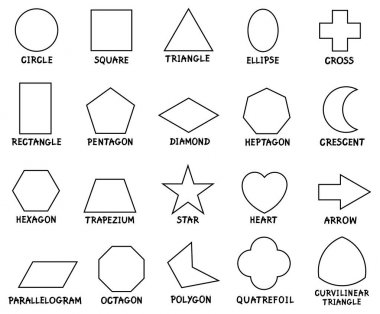 education basic geometric shapes with captions clipart