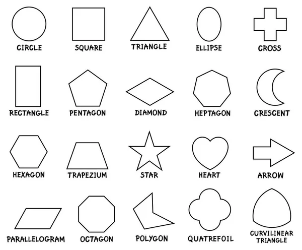 Educazione forme geometriche di base con didascalie — Vettoriale Stock