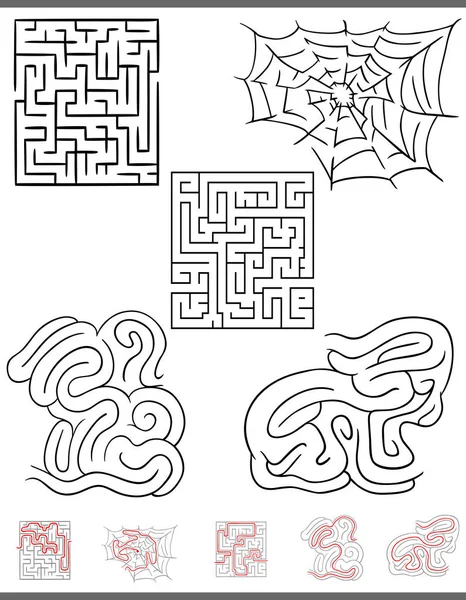 Labyrinthe jeux de loisirs graphiques avec des solutions — Image vectorielle