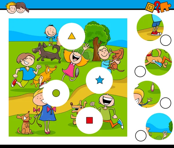 Pièces match puzzle avec enfants et animaux domestiques — Image vectorielle