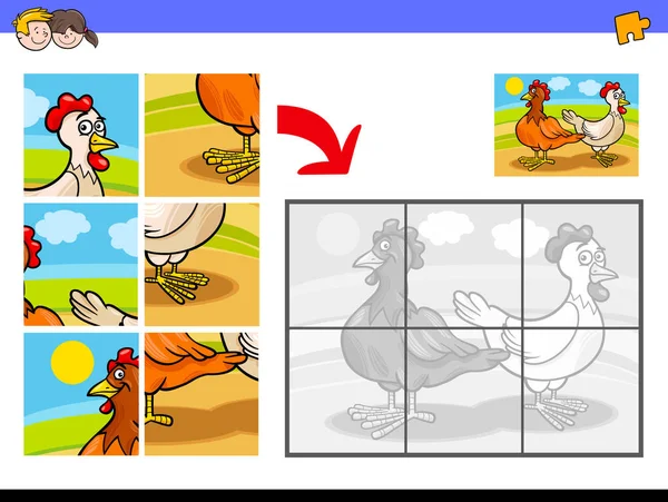 Puzzles avec deux poulets oiseaux de ferme — Image vectorielle