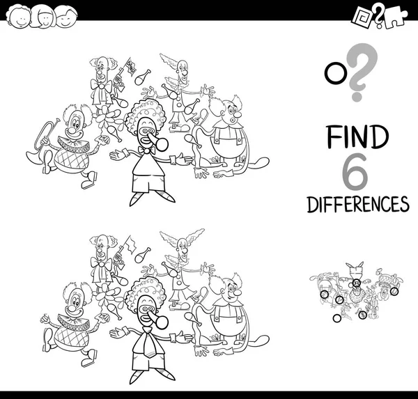 Diferenças jogo com personagens de palhaço para colorir — Vetor de Stock