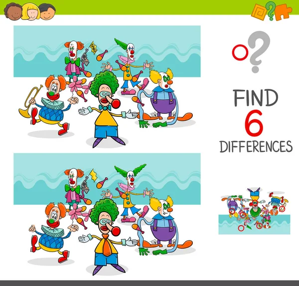 Find differences with funny clown characters — Stock Vector