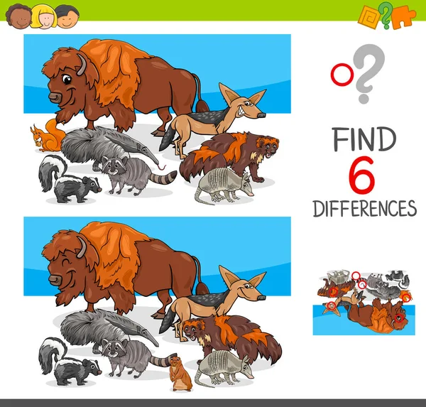 Keresse meg a különbségeket a vadon élő állatok karakterek — Stock Vector