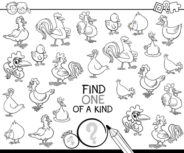 Un jeu unique avec le livre de coloriage de poulet — Image vectorielle