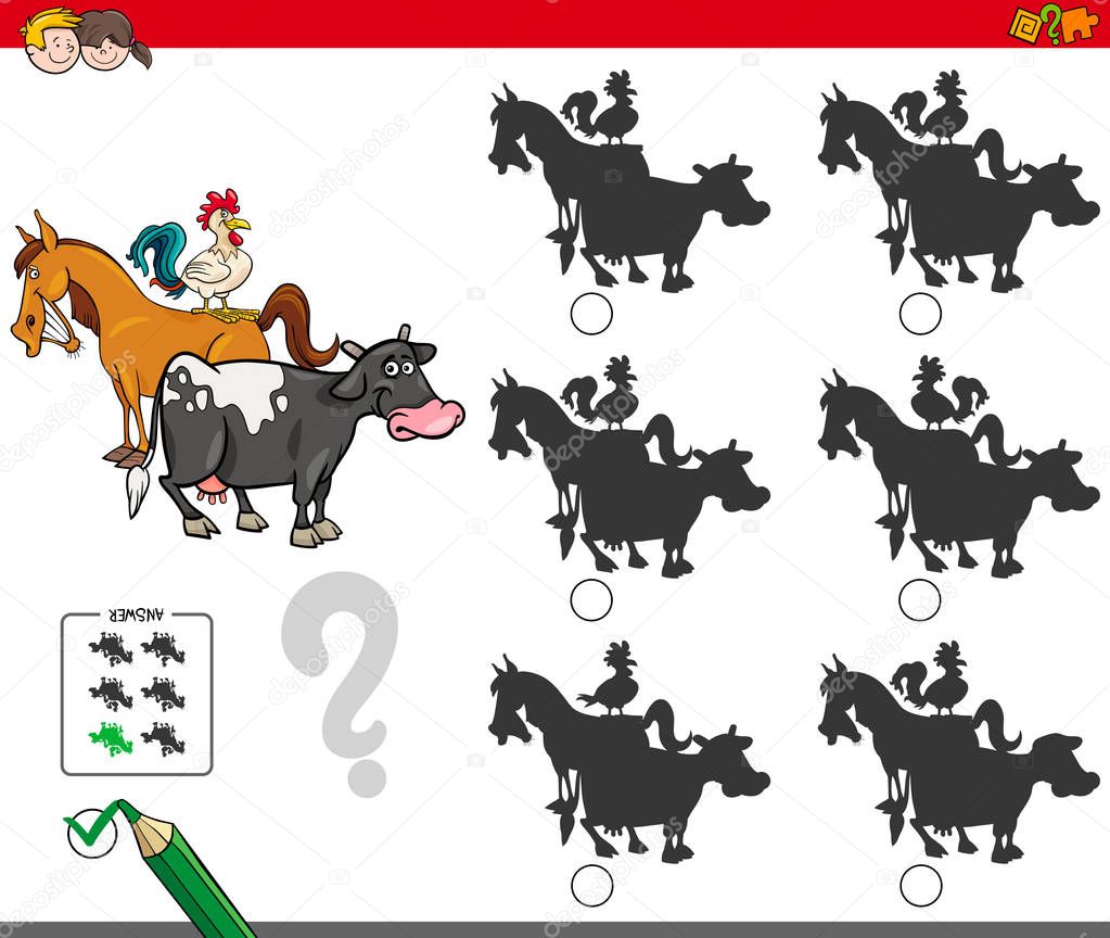shadow activity game with farm animals characters