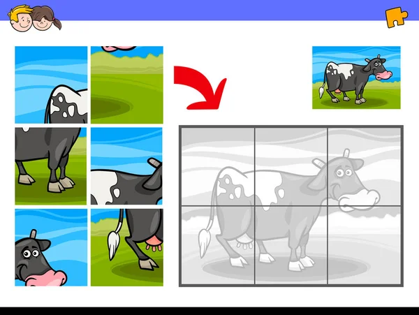 Puzzle mit Kuhfarm Tier Charakter — Stockvektor