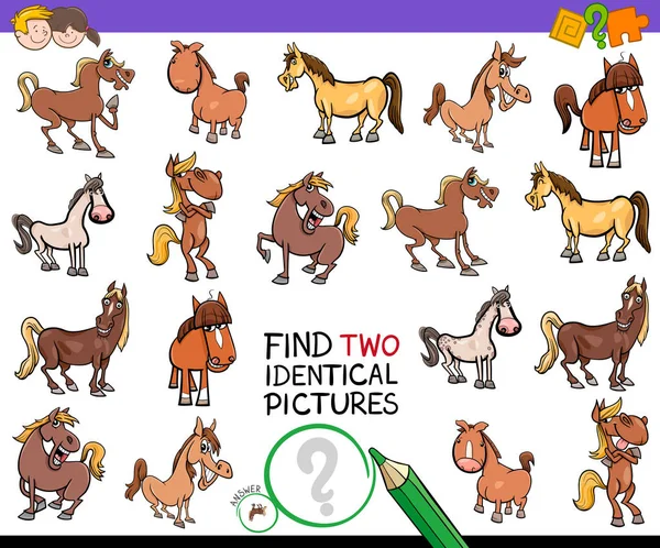 Hitta två identiska hästar pedagogisk verksamhet — Stock vektor
