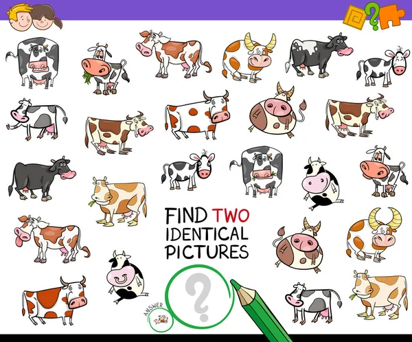 Encontrar dos vacas idénticas actividad educativa — Archivo Imágenes Vectoriales
