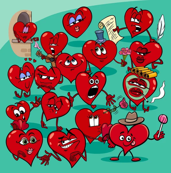Valentine srdce kreslené ilustrace láska skupina — Stockový vektor