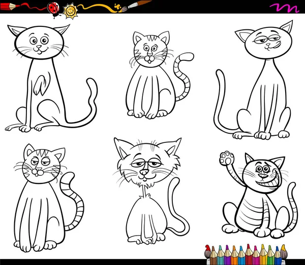 Divertidos gatos personajes para colorear libro — Vector de stock