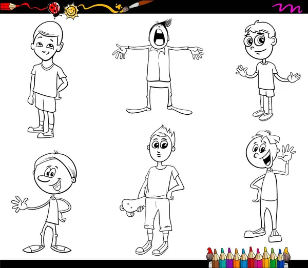 Desenhos animados crianças personagens colorir livro — Vetor de Stock