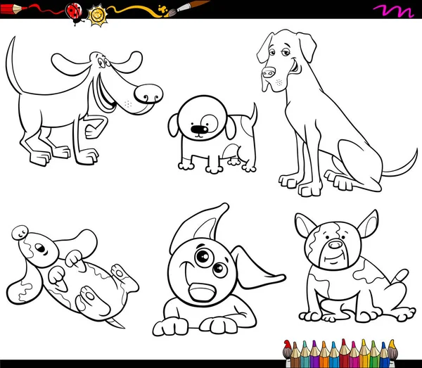 Dibujos animados perros personajes para colorear libro — Archivo Imágenes Vectoriales