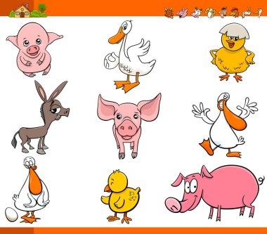 sevimli çizgi çiftlik hayvan karakter kümesi