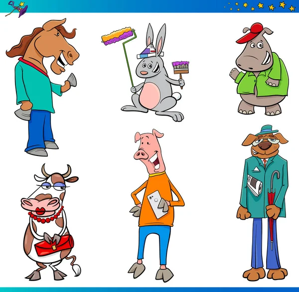 Cuento de hadas dibujos animados animales personajes conjunto — Vector de stock