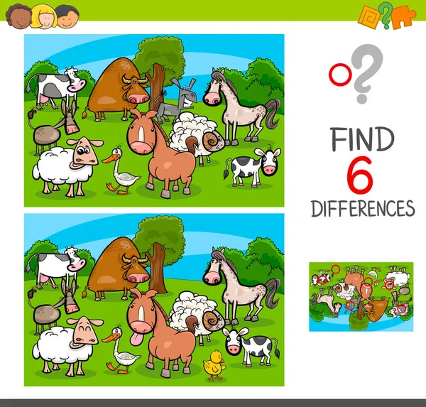 Διαφορές παιχνίδι με χαρακτήρες ζώων αγροκτήματος — Διανυσματικό Αρχείο