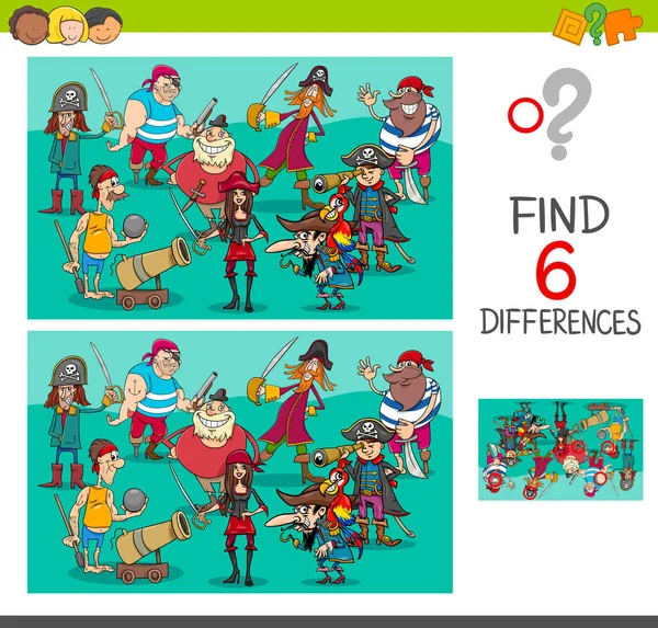 Differences game with pirate characters — Stock Vector