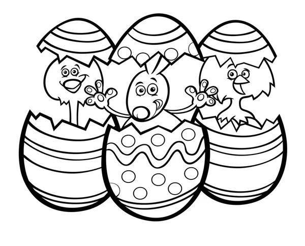 Bande dessinée lapin de Pâques et poulets livre de couleur — Image vectorielle