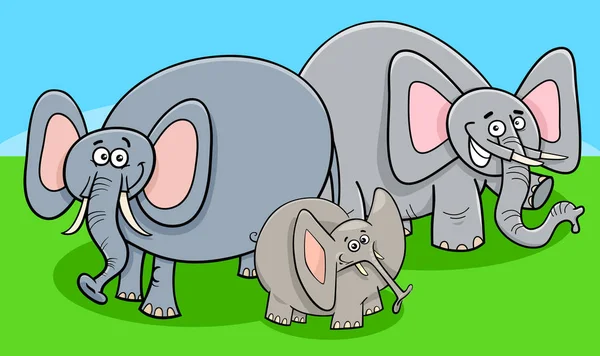 Funny elephants cartoon character group — Stock Vector
