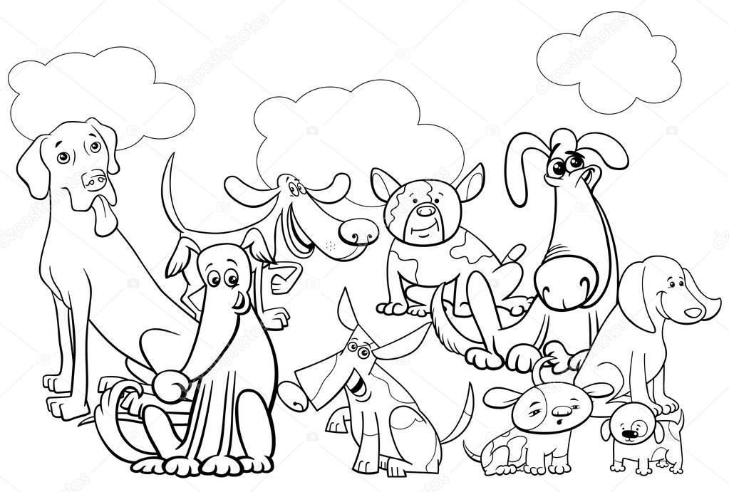 cartoon dog characters group coloring book
