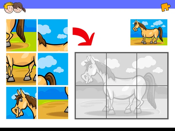 Puzzles avec poney ferme caractère animal — Image vectorielle