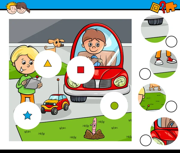 Pièces match puzzle avec enfants garçons et jouets — Image vectorielle
