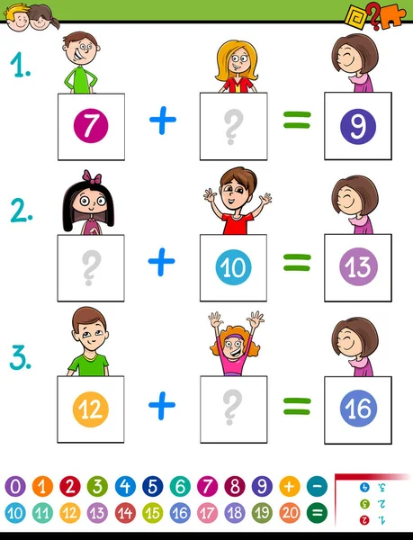 Matemáticas además juego educativo con niños divertidos — Archivo Imágenes Vectoriales