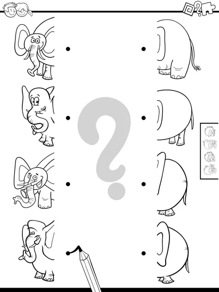 Odpovídají polovin sloni hry omalovánky — Stockový vektor