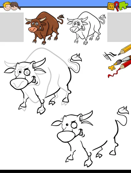 Dibujo y hoja de trabajo para colorear con toro — Vector de stock