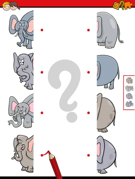 Ταιριάζει με μισά του ελέφαντα εκπαιδευτικό παιχνίδι — Διανυσματικό Αρχείο