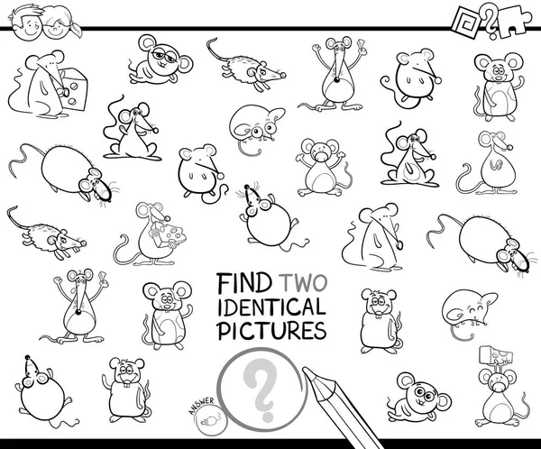 Encontrar dos ratones idénticos libro de color educativo — Vector de stock