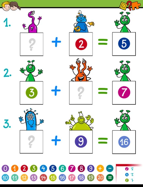 Matemáticas además juego educativo con los extranjeros — Vector de stock