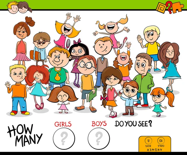 Jongens en meisjes tellen educatief spel — Stockvector