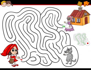 cartoon maze activity with little red riding hood clipart