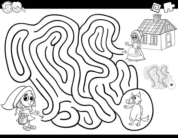 Labyrinth-Farbbuch mit Rotkäppchen — Stockvektor