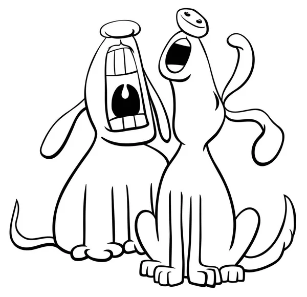 Aboiements ou hurlements chiens dessin animé coloriage livre — Image vectorielle