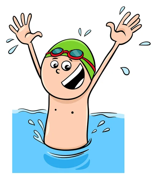 Cartoon boy character swimming in the water — Stock Vector