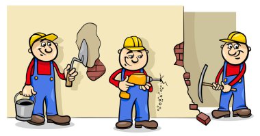 manual workers or builders characters group clipart